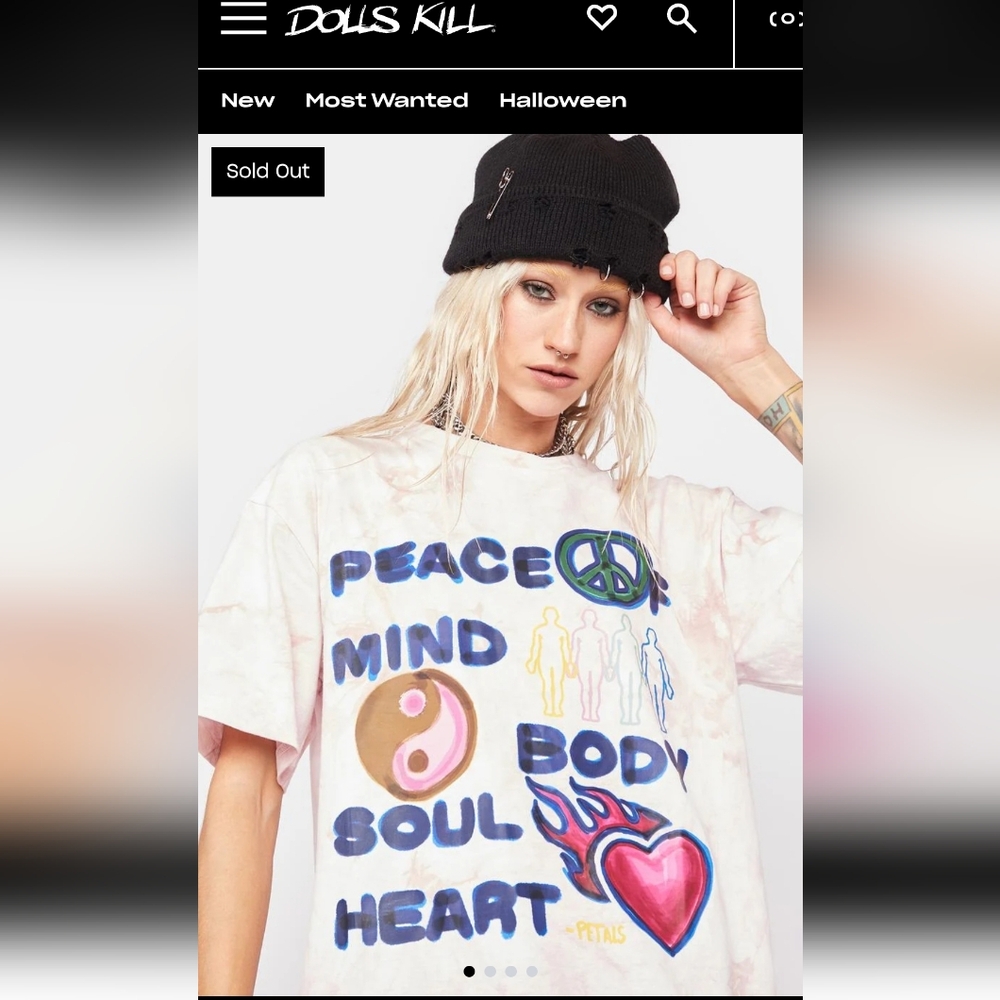 Dolls Kill Tee Peace of Mind Graphic T-Shirt Petals & Peacocks Tie-Dye Top Small